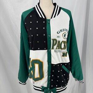 Gameday Couture Green Bay Packers Rhinestone Varsity Jacket Green Womens Large